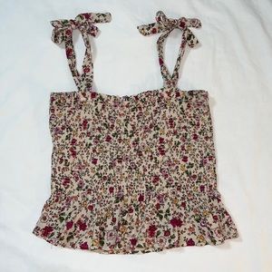 Floral Tie-Strap Smocked Top